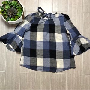 Ro & De Plaid Print Shirt with Bell Sleeves